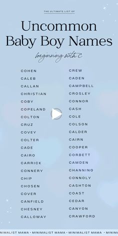 the uncommon baby boy names poster with an arrow in front of it and blue background