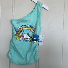 New Never Worn Kids Tank Top Summer Character Print Tops For Playwear, Hello Kitty Print Stretch Top For Summer, Stretch Hello Kitty Print Top For Summer, Cute Hello Kitty Tops For Summer, Fun Cotton Tops With Hello Kitty, Summer Cotton Hello Kitty Tops, Playful Hello Kitty Tops For Spring, Cotton Hello Kitty Fun Tops, Hello Kitty Summer Fun Tops