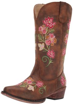 PRICES MAY VARY. 100 % Synthetic All-over floral embroidery Distressed faux leather outsole Snip toe Pull on Knee High Western Boots, Vintage Cowgirl, Western Boots Women, Western Boot, Floral Fashion, Mid Calf Boots, Cowgirl Boots, Embroidered Flowers, Western Boots