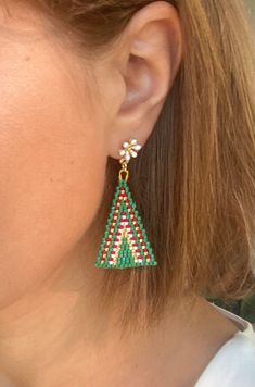 Our  Beaded Christmas Tree Earrings with Miyuki Delicas  are the perfect Christmas jewelry for a festive look!  Each earring is carefully handcrafted with tiny, colorful Miyuki Delica beads to create a charming Christmas tree design. These earrings are like wearing a piece of holiday magic on your ears!  Our Christmas tree earrings are lightweight and easy to wear. They dangle gently, so you can show off your holiday spirit with every step you take. 🎉💃 Whether you're getting ready for a holiday party, school play, or just want to add a touch of Christmas cheer to your outfit, these earrings are the perfect choice. You'll sparkle and shine like a star atop a beautifully decorated tree.  Give the gift of Christmas joy with these delightful earrings. They come in a cute little box, ready to Beaded Christmas Tree Earrings, Beaded Christmas Earrings, Christmas Beaded Earrings, Xmas Beads, Beaded Christmas Tree, Beads Christmas, Earrings Patterns, Beaded Earrings Diy, Party School