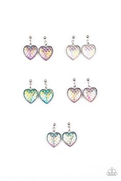 Earrings in assorted colors.  Featuring iridescent scale-like textures, these heart frames vary in blue, white, pink, purple, and pink multicolored finishes. Earrings attach to standard post fittings.

Sold as one pair of earrings. Paparazzi Accessories Jewelry, Earring Kit, Mermaid Earrings, Kids Bracelets, Heart Frame, Kids Earrings, Ear Candy, Paparazzi Accessories, Affordable Jewelry