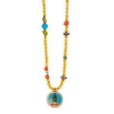 The Yoga Serenity Necklace is the perfect piece to brighten up your life. Perfect for yoga and meditation lovers, I adorned this necklace with the energy of bright colors, Om Mantra, Buddha Eyes and evil eye beads for all the spiritual energy you need. Life is too short to live in black and white, treat yourself to this unique vibrant piece that radiates love and good vibes. Buddha Eyes are enriched with spiritual aura. The two eyes symbolize the eyes that see the material world, and are called Yellow Spiritual Beaded Necklace With Gemstone Beads, Yellow Hand-strung Jewelry For Meditation, Spiritual Multicolor Beaded Necklace For Festivals, Beaded Mala Amulet For Meditation, Beaded Amulet Mala For Meditation, Multicolor Amulet Beaded Necklace For Festivals, Spiritual Multicolor Beaded Pendant Necklace, Spiritual Multicolor Pendant Beaded Necklaces, Spiritual Multicolor Pendant Beaded Necklace