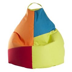 a colorful bean bag sitting on top of a white floor