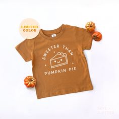 This original design is perfect for your sweet little one's fall outfit or Thanksgiving celebration! ♡ -- Available in Limited Size & Quantity -- » Baby Tee » Toddler Tee -- Product Details --  » Super soft 100% Organic Cotton -- Updates -- ★  For the most up-to-date processing time, please view the shop announcement. ★  Check the size chart to ensure that you choose the correct size. ❤ All designs are heat-pressed with high-quality heat transfer vinyl that will last. ★  Colors may differ slight Fall Baby Shirts, Thanksgiving Shirts For Kids, Pie Shirt, Toddler Fall, Thanksgiving Celebration, Fall Baby, Fall Kids, Thanksgiving Shirts, Toddler Tees