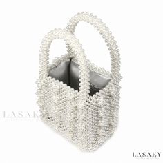 Lasaky - Exquisite Square Top Handle Clutch Bag with Cluster Pearls - White Designer Bags Collection, Box Handbag, Open Cuff Ring, Gold Evening Bag, Bridal Boxes, Beaded Clutch Bag, Pearl Clutch, Party Box, Square Top