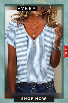 Comfy Blue Striped Short Sleeve Top Blue Non-stretch Short Sleeve Top, Blue Non-stretch Top For Beach, Blue Blouse For Beach, Striped Short, Cozy Fits, Classic Blue, Short Sleeve Top, Blue Stripes, Short Sleeves Tops