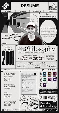 a black and white graphic design for a resume