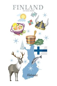 finland map with icons and symbols