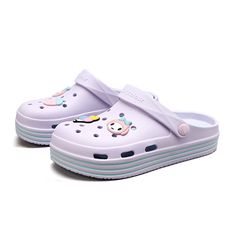 Cartoon Cute Garden Sandals Women Summer Slippers Casual White Slip On Garden Loafers Women Hole Sandals Zuecos De Verano Mujer Spring Non-slip Jelly Sandals For Outdoors, White Flat Heel Clogs For Summer, Non-slip Flat Clogs For The Beach, White Flat Clogs For Summer, White Flat Clogs For Beach, White Flat Clogs For The Beach, Flat Outdoor Slippers For Spring, White Clogs For Spring Vacation, White Clogs For Vacation During Spring