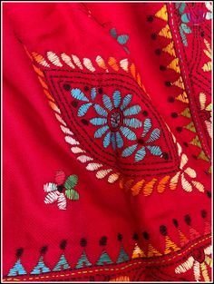 Red Traditional Wear With Floral Embroidery, Red Traditional Wear With Floral Embroidery For Ceremonies, Bohemian Pashmina With Multicolor Embroidery, Bohemian Multicolor Embroidered Pashmina Fabric, Bohemian Pashmina Embroidered Fabric, Traditional Red Floral Embroidered Fabric, Red Traditional Wear With Embroidered Border, Red Bollywood Dupatta With Floral Embroidery, Bollywood Style Red Dupatta With Floral Embroidery