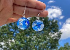 Sky cloudy resin earring /birthday gift/gift for her/resin jewelry Handmade Resin Jewelry For Birthday, Resin Dangle Jewelry For Birthday, Birthday Resin Dangle Jewelry, Blue Round Pendant Earrings As Gift, Blue Round Pendant Earrings For Gift, Handmade Blue Jewelry For Birthday Gift, Handmade Celestial Resin Jewelry, Personalized Blue Earrings For Gift, Resin Dangle Jewelry Gift