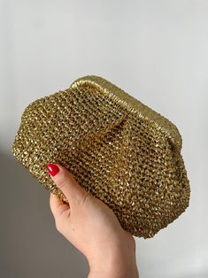 Metallic Gold Raffia Small Pouch Clutch Bag Bridal Wedding - Etsy Handbags Crochet, Fancy Crochet, Glitter Clutch Bag, Crochet Bag Tutorials, Crochet Handbag, Wedding Clutch, Small Pouch, Metallic Paper, Crochet Free