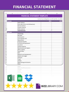 the financial statement sheet is shown with five stars in front of it, and an image of