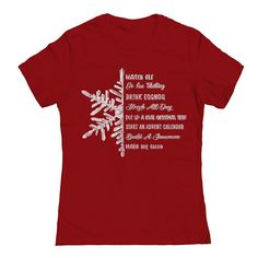 Show your holiday spirit with this Juniors' Snowflake List Christmas Graphic Tee. SETUP INFORMATION Snowflake list Tee Juniors' RegFEATURES Holiday Graphic Tee Soft Feel Cotton Short sleeves CrewneckFABRIC & CARE Cotton Machine wash Size: Xxl. Color: Med Red. Gender: female. Age Group: kids. Holiday Graphic Tees, Real Christmas Tree, Christmas Graphic, Christmas List, Holiday Spirit, Cotton Shorts, Brand Names, Gender Female, Graphic Tee