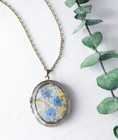 Pressed Natural Flower Vintage Locket Necklace Oval Photo - Etsy Pressed Flowers Keepsake Jewelry, Vintage Pressed Flowers Jewelry Keepsake, Vintage Pressed Flowers Keepsake Jewelry, Delicate Oval Pressed Flower Jewelry, Delicate Oval Jewelry With Pressed Flowers, Vintage Flower Necklaces With Pressed Flowers, Vintage Flower Necklace With Pressed Flowers, Flower Locket Necklace For Gift, Flower Locket Necklace For Keepsake