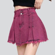 Take your look to the next level with our stunning 2023 Summer Collection folded over-dyed pink denim skirt. y2k style! This vibrant piece is the perfect blend of timeless fashion and modern style. with its unique Y2K-inspired design and exquisite details.Why You'll Love ItThis exquisite skirt is sure to turn heads with its high-waisted design. pleated texture and rich. over-dyed shade. It features a zipper and button closure. ensuring a perfect fit every time. The sanded finish adds depth and c Trendy Mini Skirt With Frayed Hem, High Waist Pink Mini Skirt With Pockets, Y2k Cotton Mini Skirt, Edgy Cotton Mini Denim Skirt, Punk Style Mini-length Cotton Bottoms, Pink Mini Skirt With Pockets For Spring, Spring Pink Mini Skirt With Pockets, Trendy High Waist Pink Mini Skirt, Trendy High-waist Pink Mini Skirt