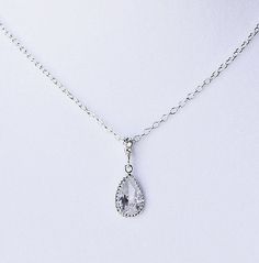 Bridal Rhinestone Necklace with Sterling Silver Chain Simple Wedding Crystal Cubic Zirconia Jewelry Silver Necklace Simple, Shoulder Necklace, Choker Pendant, Cubic Zirconia Jewelry, Rhinestone Bridal, Wedding Jewellery Necklace, Lovely Necklace, Simple Wedding, Bridal Necklace