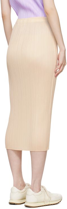 Slim-fit garment-pleated polyester tricot skirt. · Elasticized waistband · Two-pocket styling Supplier color: Light beige Elegant Summer Pleated Pencil Skirt, Chic Beige Stretch Pleated Skirt, Chic Stretch Beige Pleated Skirt, Fitted Beige Pleated Bottoms, Chic Beige Pleated Maxi Skirt, Elegant Beige Stretch Maxi Skirt, Fitted Beige Bottoms With Pleated Hem, Chic Beige Bottoms With Accordion Pleats, Fitted Beige Bottoms With Accordion Pleats