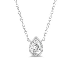 This solitaire necklace gives your daily outfits a subtle shine and style boost. The white gold necklace chain holds a cool white gold bezel in a teardrop shape adorned with quadrilateral cut-outs on the side. It holds teardrop-shaped diamond framed with delicate and dainty milgrain detailing. Timeless Teardrop Necklace With Brilliant Cut, Timeless Teardrop Necklace For Anniversary, White Gold Solitaire Necklace With Briolette Diamond Cut, Timeless Silver Pear-shaped Necklace, Classic Teardrop Pendant Drop Necklace With Brilliant Cut, Classic Teardrop Drop Necklace With Diamond Accents, Classic White Gold Teardrop Necklace, Formal Briolette Necklace With Bezel Setting, Timeless White Pear-shaped Necklace