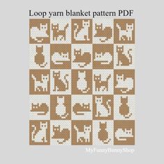 a cross - stitch pattern with cats and dogs on it, including the words loop yarn blanket