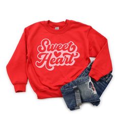 Looking for a cute sweatshirt for your kids? We have the perfect Sweet Heart With Heart graphic sweatshirt addition to their closet! Also available in toddler sweatshirts. Playful Red Cotton Sweatshirt, Playful Red Sweatshirt For Fall, Sweet Red Crew Neck Top, Cute Red Long Sleeve Sweatshirt, Red Long Sleeve Sweatshirt For School, Cute Sweatshirt With Heart Graphic And Crew Neck, Cute Crew Neck Sweatshirt With Heart Graphic, Cute Red Crew Neck Sweater, Cute Red Sweatshirt For Winter