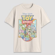 Step out for casual outings or lounge in comfort with the Men's Disney Toy Story Short Sleeve Graphic T-Shirt in Light Beige. Crafted from lightweight cotton fabric, this t-shirt comes with short sleeves and a classic crewneck that pairs effortlessly with jeans or shorts. Whether you're a fan of Woody, Buzz, or the whole group, this Toy Story t-shirt is sure to delight Disney enthusiasts of all ages. Adult Toy Story Shirt, Disney Men Shirts, Toy Story T Shirt, Toy Story Party Shirts, Disney Character Print Cotton T-shirt, Toy Story Birthday Shirt Family, Disney Cotton T-shirt For Disney Fan Events, Disney Graphic Print T-shirt For Disney Trips, Cotton T-shirt With Character Print For Disney Events