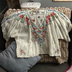 Johnny Was Medium Blouse. Super Cute Very Detailed Embroidered. Dress It Up Or Dress It Down! Like New! Peasant V-neck Blouse With Floral Embroidery, Peasant Blouse With Floral Embroidery And V-neck, Peasant V-neck Top With Floral Embroidery, Vintage Embroidered V-neck Top, Vintage V-neck Top With Floral Embroidery, Folk Style V-neck Blouse With Multicolor Embroidery, Vintage Multicolor Blouse With Floral Embroidery, Vintage Multicolor Floral Embroidered Blouse, Vintage Spring Top With Intricate Embroidery