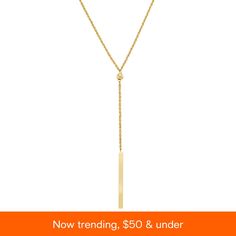 in stock Classic Gold Lariat Necklace With Clavicle Chain, Timeless Rectangular Pendant Jewelry, Gold Minimalist Lariat Necklace For Formal Occasions, Gold Minimalist Lariat Necklace For Formal Events, Minimalist 14k Yellow Gold Lariat Necklace, Macy's Elegant Necklace With Adjustable Chain, Elegant Macy's Necklace With Adjustable Chain, Elegant Macy's Jewelry With Adjustable Chain, 14k Gold Lariat Necklace With Delicate Chain