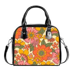 Retro Handbag, 70s Style Purse, 70s Style Handbag, Floral Handbag, Hippie Purse, Multicolor handbag, Vintage style handbag, 70s inspired bag A 70s style handbag design I created for those who loves the 70s retro era. The print is hand drawn by an artist I licensed the amazing work from!  Great with your retro outfit, wide leg jeans, anything goes. It features a single zippered top closure as well as a removable, adjustable fabric shoulder strap. A very unique piece and a statement piece for sure Vintage 1970 Handbags, Retro Handheld Box Bag, Retro Satchel Box Bag For Travel, Vintage Crossbody Box Bag For Shopping, Retro Crossbody Box Bag For Daily Use, Retro Satchel Shoulder Bag With Detachable Strap, Retro Travel Crossbody Box Bag, Retro Crossbody Box Bag For Travel, Retro Top Handle Box Bag