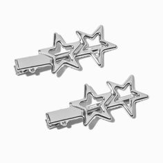 Claire's Silver-tone Stars Hair Clips - 2 Pack Star Hair Clips Y2k, Grunge Hair Clips, Diamond Hair Clips, Star Barrette, Star Hair Accessories, Hair Clips Silver, Star Clips, Hair Accessories Silver, Star Hair Clips