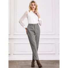 Keep your look professional and stylish in this pant from Hobemty featuring a houndstooth printed slant pocket button closure long length. Pair with solid shirts and high heels for a vintage office look. Focused on Ladies' Semi-Formal Wear - This pant can be a perfect addition to almost any outfit from formal to daily wear great for work meeting office businesses work casual daily dressing etc. The material composition is 65% Polyester, 33% Rayon, and 2% Spandex, ensuring a comfortable fit. Mach Office Work Pants With Welt Pockets In Solid Color, Office Work Pants With Welt Pockets, Ankle Length, Office Work Pants Ankle-length With Welt Pockets, Ankle-length Work Pants With Welt Pockets For Office, Classic Houndstooth Pants For Business Casual, Tailored Dress Pants With Button Closure For Work, Slim Fit Pants With Button Closure For Work, Office Lady Workwear Pants With Pockets, Spring Work Pants With Pockets For Office