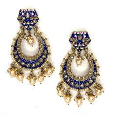 Colorful Indo Western Chand Bali Earrings With Mehndi Plating Gorgeous And Elegant, Pairs With Any Ethnic Indian Attire To Create A Glamorous Look! Made Of Alloy Color: Midnight Blue Size: 3.46"(H) X 2.17"(W) Weight: 46g Bohemian Blue Earrings For Party, Traditional Handmade Blue Danglers, Blue Handmade Danglers For Festive Occasions, Handmade Blue Danglers For Wedding, Blue Earrings For Festivals And Gifts, Blue Earrings For Festivals Gift, Blue Dangle Danglers For Wedding, Bohemian Blue Danglers For Wedding, Blue Bohemian Danglers For Wedding