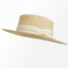 Step into summer style with this timeless straw boater hat. Expertly woven from lightweight and breathable straw material, it offers a perfect blend of fashion and function. The classic boater silhouette exudes an effortless elegance, while the natural straw hue adds a touch of warmth and sophistication to any ensemble. Whether you're lounging by the pool, strolling through a garden, or exploring a charming seaside town, this hat will be your chic companion, providing both sun protection and a s Elegant Straw Boater Hat With Upf 50+, Casual Lightweight Straw Boater Hat, Summer Cream Fedora In Toquilla Straw, Chic Spring Boater Hat Made Of Paper Straw, Casual Paper Straw Boater Hat, Summer Cream-colored Toquilla Straw Fedora, Summer Cream Toquilla Straw Fedora, Beige Woven Boater Hat With Flat Brim, Classic Woven Boater Hat With Curved Brim