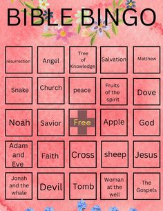 the bible bingo game with flowers on it