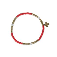 Rory Solid Color With Gold And Pearls Small Sequin Stretch Bracelet Red Trendy Red Stretch Bracelet For The Beach, Trendy Red Stretch Bracelet For Beach, Red Stretch Bracelet For Friendship In Trendy Style, Trendy Red Stretch Bracelet For Friendship, Trendy Adjustable Red Stretch Bracelet, Trendy Red Adjustable Stretch Bracelet, Trendy Red Beaded Bracelets For Beach, Adjustable Red Stretch Bracelet Casual Style, Red Adjustable Bracelets For Everyday