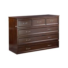 a large wooden dresser with drawers on it