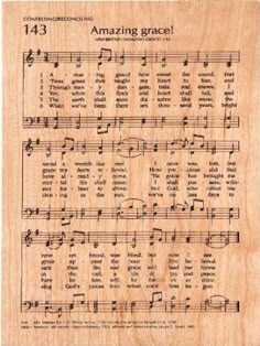 an old sheet with musical notes on it, and the words amazing grace written in cursive writing