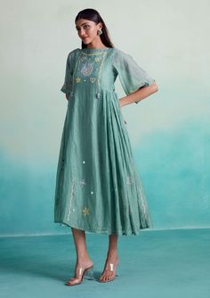 The Right Cut-Mint Green Enchantmint Dress-INDIASPOPUP.COM Festive Anarkali Dress With Embroidered Neckline, Anarkali Dresses With Embroidered Neckline For Festive Occasions, Anarkali Dresses With Embroidered Neckline For Festive, Green Embroidered Neckline Straight Kurta Dress, Festive Chanderi Dress With Embroidered Neckline, Green Straight Kurta Dress With Embroidered Neckline, Green Straight Kurta With Embroidered Neckline, Spring Bohemian Chanderi Dresses, Festive Embroidered Midi Dress