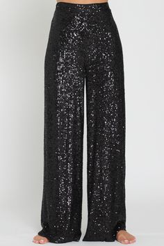 Slip into something sparkly! Our high waisted sequin pants are the perfect party pieces for those looking to glam up their night out - they'll hug your curves and show off your booty! With an elastic back waist, polyester lining, and shimmering sequins, these sleek pants are sure to turn heads. Shine on! Black Pants Outfit Dressy Party, Holiday Party Glitter Bottoms, Fitted Sequin Bottoms For Holiday Party, Party Glitter Bottoms For Party Season, Stretch Sequin Bottoms For Evening, Stretch Embellished Bottoms For Evening, Embellished Stretch Bottoms For Evening, Sequin Stretch Evening Bottoms, Glamorous Embellished Bottoms For Night Out