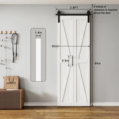 an image of a door with measurements for the size and width in front of it