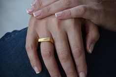 A beautiful minimalist signet ring, polished, chic and elegant, which could be worn alone or stacked with similar or different rings as shown in the photo before last. Dimensions: The flat top signet ring is 2cm tall and 2cm wide (0.8x0.8 inches) The flat top rectangle is 1.8cm wide and 4mm tall (0.7x0.2 inches) The signet ring is 2mm thick. Multiple sizes are available. This signet ring for women is also available in sterling silver (see last photo) and could be personalized. To see a thinner v Flat Top Ring, Signet Ring Women, Woodland Earrings, Flat Ring, Signet Rings Women, Silver Signet Ring, Top Rings, Gold Signet Ring, Ring Stacking