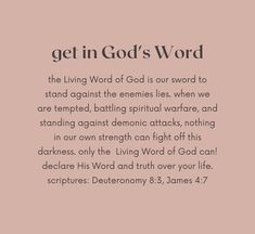 a pink background with the words, get in god's word and an image of a