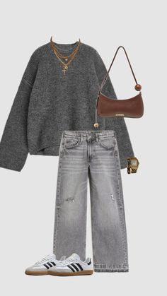 Gray Jean Outfits Women, Gray Closet Ideas, Charcoal Gray Sweater Outfit, Gray Washed Jeans Outfit, Light Wash Jeans Winter Outfit, Outfit Ideas With Grey Jeans, How To Style A Grey Sweater, Outfit Ideas Grey Jeans, Grey Wash Jeans Outfit