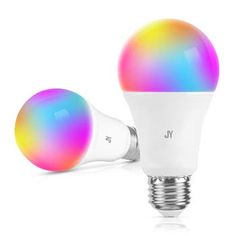 two light bulbs with different colors on them