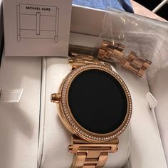 Michael Kors Smart Watch- Sofie Pavé Rose Gold-Tone Smartwatch Mk Smart Watch Women, Best Watches Women Rose Gold, Michael Kors Smart Watch Women, Black And Gold Watch Women, Mk Watch Women Michael Kors, Gold Watch Designs For Women, Latest Watches For Women, Trending Watches For Women