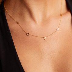 14K Gold Asymmetrical Multi Initial Necklace Every Day Necklace, Custom Gold Jewelry, Personalized Gold Jewelry, Edgy Earrings, Classic Necklace, Gold Gifts, Bar Bracelets, Engraved Necklace, Rose Gold Necklace