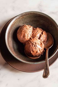 three scoops of ice cream in a bowl