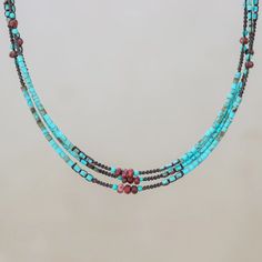 Jasper and Reconstituted Turquoise Beaded Strand Necklace - Bohemian Ocean | NOVICA Turquoise Jewelry Necklace, Nice Necklaces, Eclectic Jewelry, Gift Catalog, Bead Necklaces, Southwest Jewelry, Basic Jewelry, Jewelry Cabinet, Turquoise Bead Necklaces