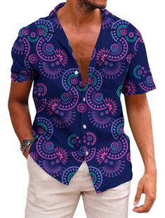 PRICES MAY VARY. Various Occasions - mens knit button down shirts is perfect for summer fashion and casual, beach, vacations, themed parties, luau, cruises, camping, fishing, sailing, music festivals, and everyday wear. You can easily pair it with casual pants, Hawaiian shorts, or even swim trunks, creating a relaxed and refreshing summer fashion style. Comfortable Fabric - summer tee shirt is crafted from premium materials, with 94% polyester and 6% spandex, ensuring a soft and comfortable wear Summer Beach Shirt With Buttons, Vacation Shirt With Casual Collar And Button Closure, Casual Buttoned Camp Shirt For Beach, Vacation Tops With Casual Collar And Buttons, Casual Collar Tops With Buttons For Vacation, Casual Collar Top With Button Closure For Beach, Short Sleeve Camp Shirt With Buttons For Vacation, Casual Collar Summer Shirt For Beach, Summer Vacation Tops With Casual Collar