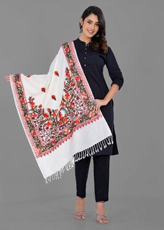 "Item Description  Item - 1 PC Wool Stole/ Scarf Fabric - Wool Pattern :- Embroidered Weight - : 0.430 Kg (Approx) Size : 80\" x 30\" Inches ( 200 X 75 Cm) (Approx) Wash Care - Dry Clean Only Product Description * Beautiful Designs, made From Rare High Quality Materials. Each Piece is A Testimony To Superior Craftsmanship And Skillful Weaving. Used :- Stole, Scarf, Shawl, Neck Wool scarf, Winter Wear Stole, Wool Scarf Kullu - Khaddi weave inspired from the design language of the traditional Hima Indian Shawl, White Stole, Woolen Scarf, Woolen Scarves, Stole Scarf, Fashion Scarf, Wool Shawl, Scarf Gift, Design Language